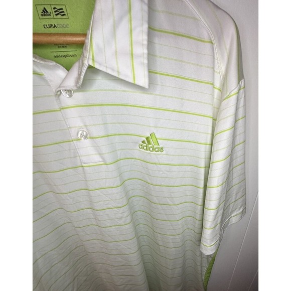 Adidas Climacool Golf Polo Shirt Mens Size 2XL White/Green Striped Performance - Picture 3 of 5